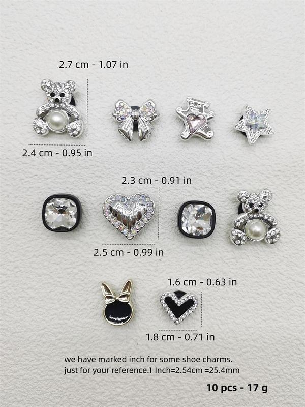 Cute Rhinestone & Faux Pearl Decorated Shoe Charms, 10pcs Fashionable Heart Bear Rabbit Bow Shape Shoes Accessories for Clogs, Shoes Diy Decoration for Women & Girls