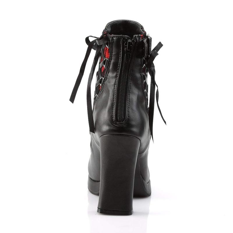 Demonia Crypto-51 Black-Red Lace Vegan Leather Ankle Boots