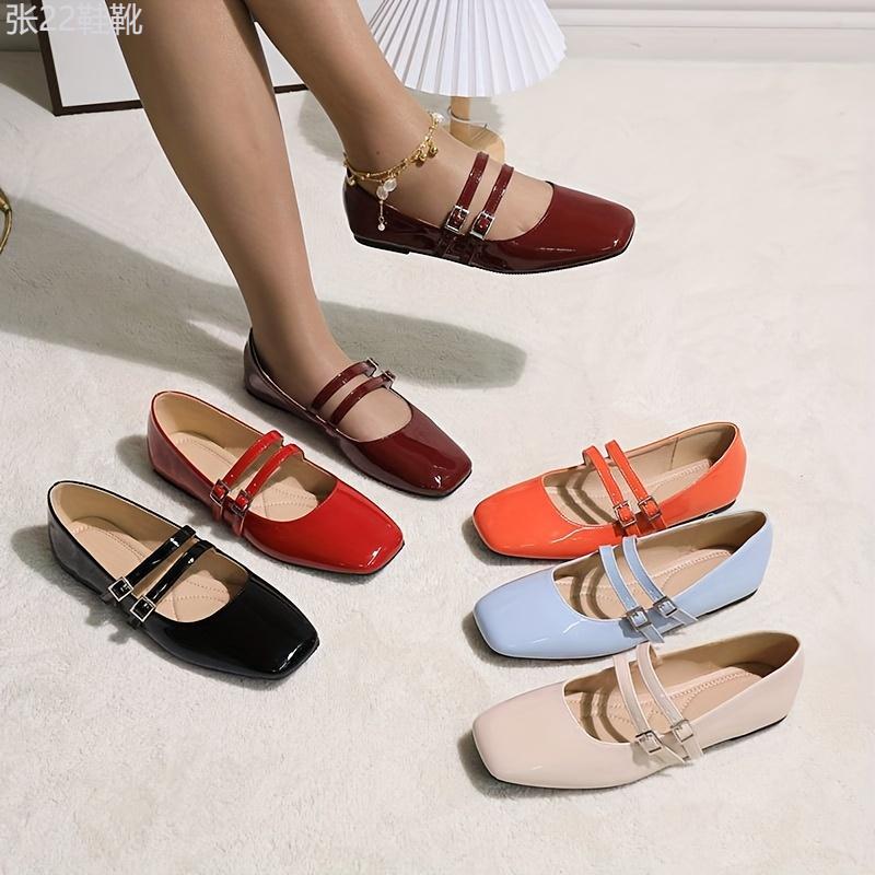 Ankora Red Women's Mary Jane Flat Shoes, Fashionable and Versatile, Soft Bottom, Soft Surface, Suitable for Outdoor Use, Small Square Head, Single Shoes, Easy to Wear and Take Off for Driving and Shopping, Maternity Shoes Girl Footwear   Flatform  Running