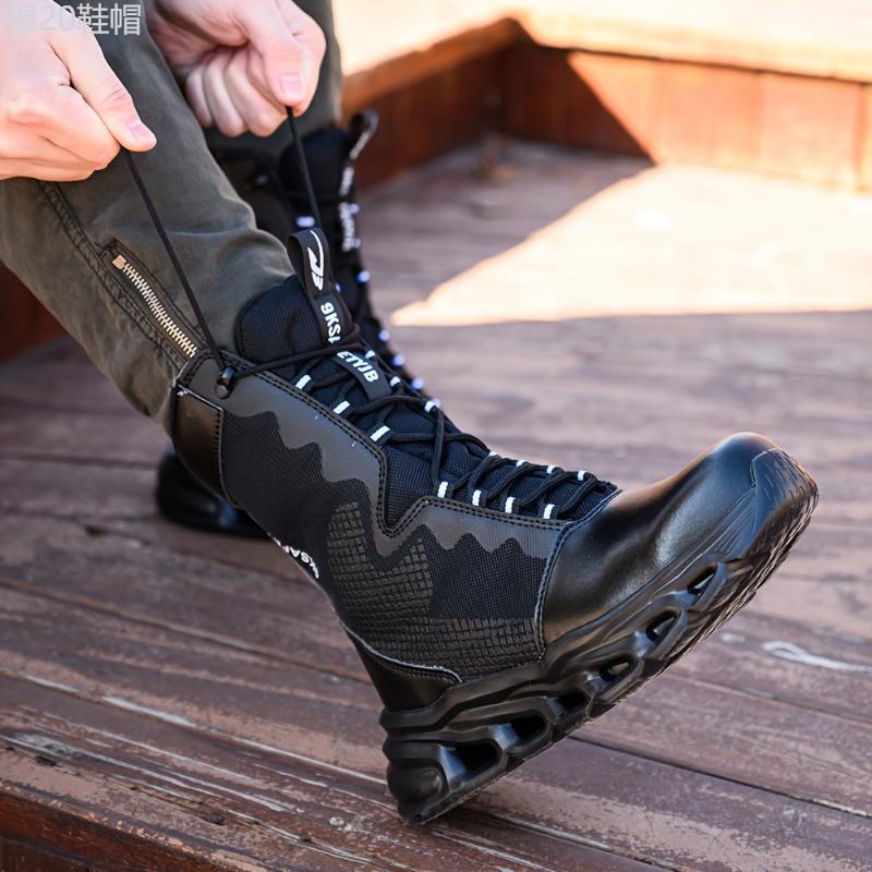 Men's Ultra-Comfy Steel Toe Safety Shoes - High Top, Puncture Proof, Non Slip, Durable Rubber Sole, Breathable, Water Resistant, Industrial Grade, Construction Footwear for Heavy Duty Work Boy Closed Boy Closed Walking Shoes Leather Lace Comfort