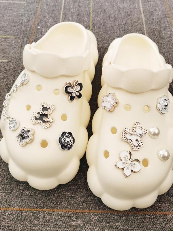 Faux Pearl & Rhinestone Decorated Shoe Charms, 11 Pcs Cute Bear Design Shoe Decoration Charms, Fashionable Shoes Decoration Accessories for Women & Girls