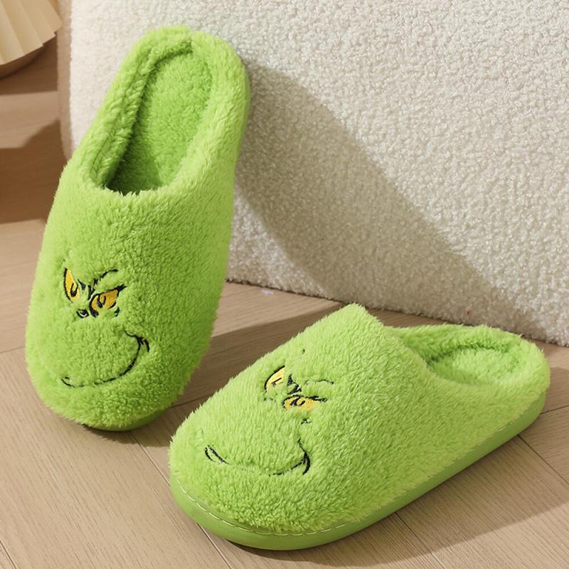 Cute Cartoon Slippers The Slipper Soft Green Plush Slipper Fluffy Weird FaceSlipper Winter Christmas Shoes Santa Gift Slipper for Couple Men Women cute slippers