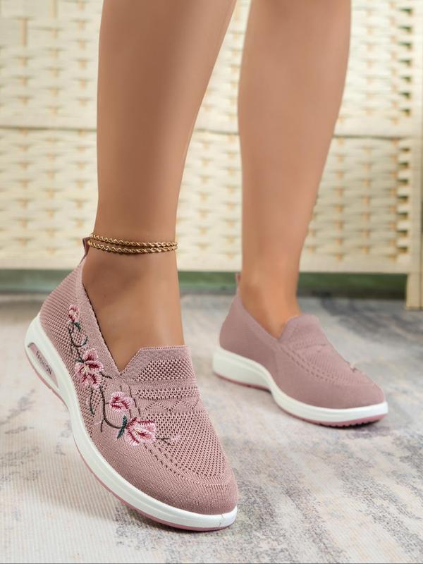 Women's Floral Embroidery Slip on Low Top Sneakers, Casual Comfortable Breathable Running Shoes, All-match Commuter Shoes for Work & Daily Wear