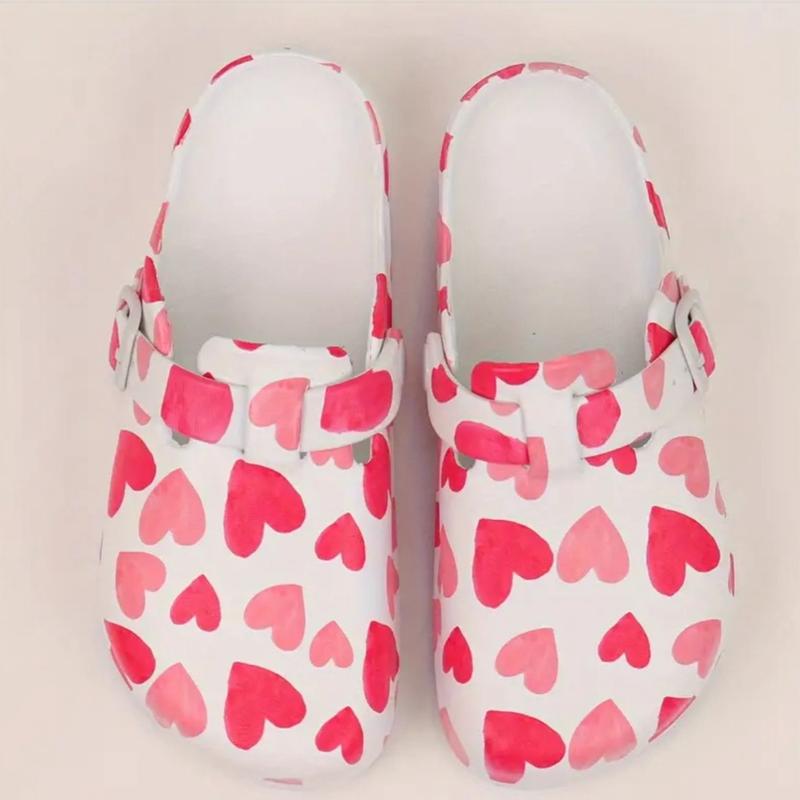 Women’s Hearts Print EVA Clogs for Women - Soft, Slip-On, Flat Heel, Cap Toe, Comfortable Beach & Garden Shoes with Random Flower Pattern, EVA Insole and Outsole, Girl Footwear Walking Shoes Nail