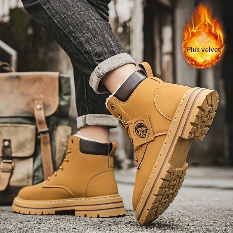 Men'S High Top Snow Boots, Fashionable Minimalist Style, Waterproof, Windproof, Anti-Slip, Durable, with Faux Fur Lining, for Fall Winter - Ideal for Hiking, Daily Wear & Casual Activities