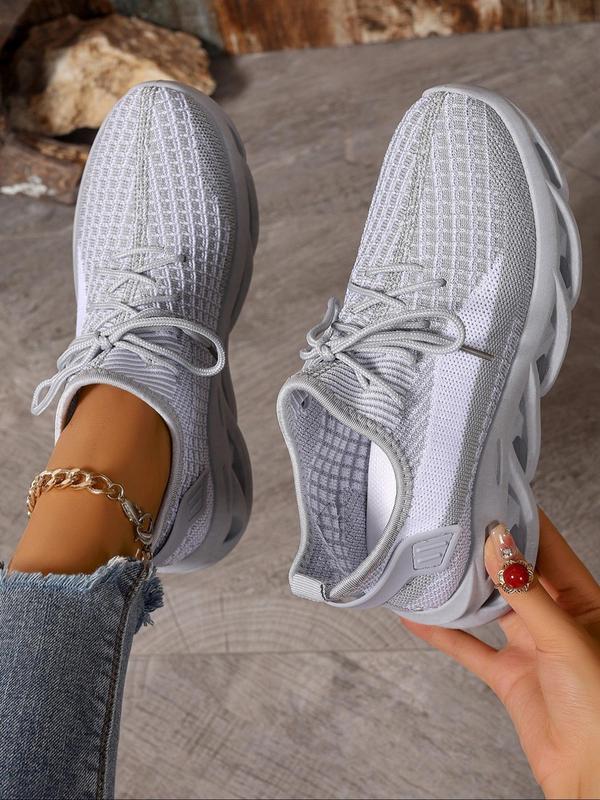 Women's Fashion Lace Up Low Top Blade Soles Sneakers, Casual Breathable Comfortable Sports Running Walking Shoes, All-match Round Toe Chunky Sneakers for Daily Wear