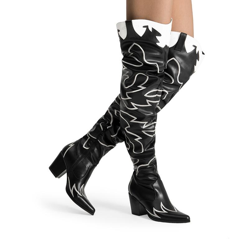 Dream Pairs Women's Western Embroidery Thigh High Boots