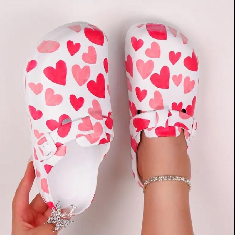 Women’s Hearts Print EVA Clogs for Women - Soft, Slip-On, Flat Heel, Cap Toe, Comfortable Beach & Garden Shoes with Random Flower Pattern, EVA Insole and Outsole, Girl Footwear Walking Shoes Nail