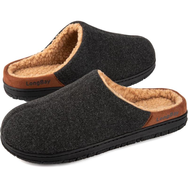 Men's Fuzzy Sherpa Lined Slippers Warm Memory Foam Non-slip Slippers Slip-on House Shoes for Indoor Outdoor