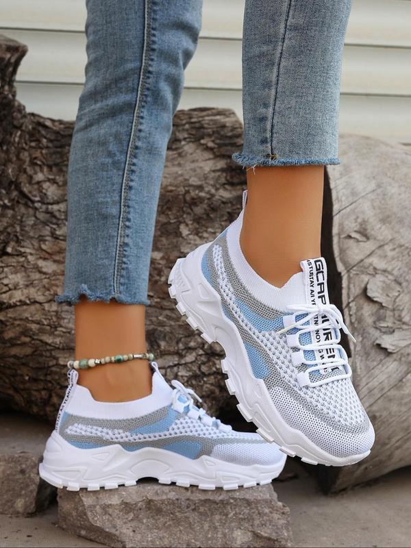 Women's Fashionable Letter Pattern Lace Up Mesh Sneakers, Casual Comfortable Breathable Sports Running Shoes, All-match Basic Shoes for Daily Wear