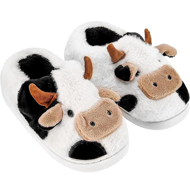 Women's Cow Slippers Winter Soft Cartoon Cute Cow Slides Clog House Shoes for Indoor