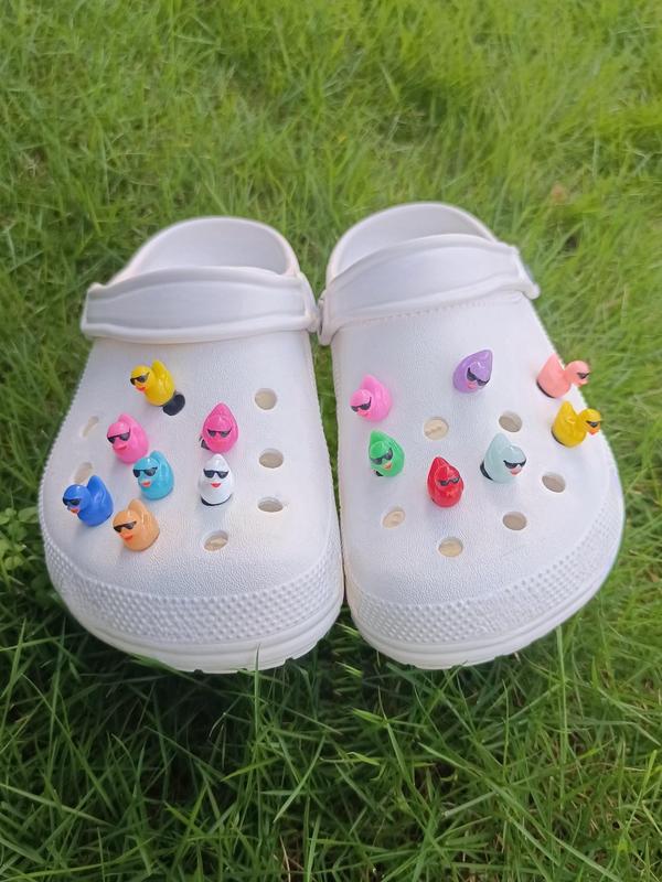 Cute Cartoon Duck with Sunglasses Decor Shoes Decoration (14pcs), Unisex Fashionable Shoes Decorations for Clogs, Creative Shoes Accessories for Adult & Kids