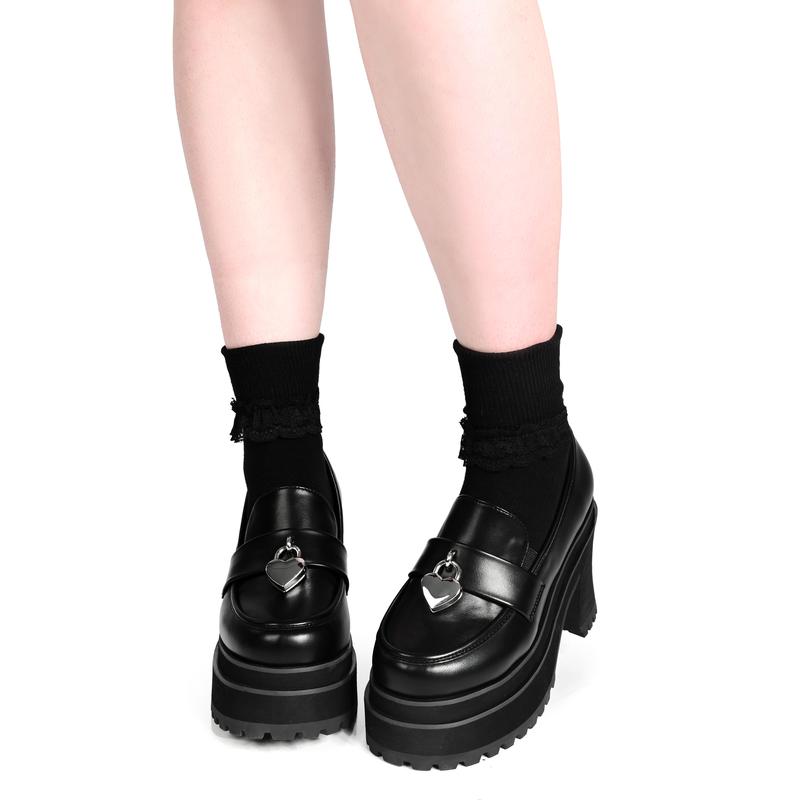 Sabrina Black Platform Loafer Shoes