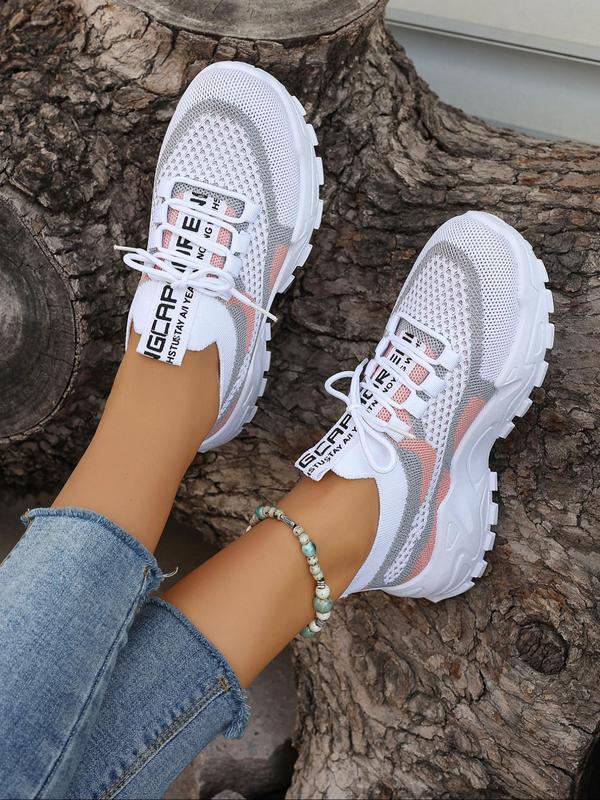 Women's Fashionable Letter Pattern Lace Up Mesh Sneakers, Casual Comfortable Breathable Sports Running Shoes, All-match Basic Shoes for Daily Wear