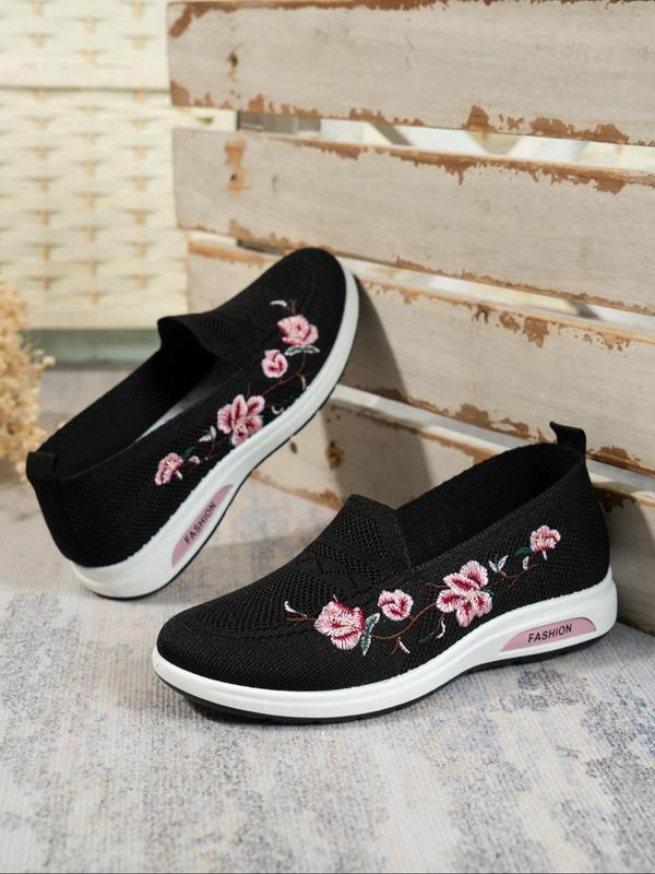 Women's Floral Embroidery Slip on Low Top Sneakers, Casual Comfortable Breathable Running Shoes, All-match Commuter Shoes for Work & Daily Wear