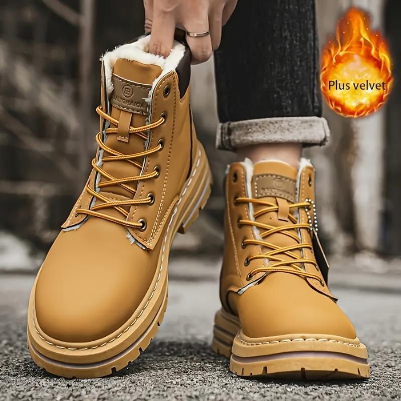 Men'S High Top Snow Boots, Fashionable Minimalist Style, Waterproof, Windproof, Anti-Slip, Durable, with Faux Fur Lining, for Fall Winter - Ideal for Hiking, Daily Wear & Casual Activities