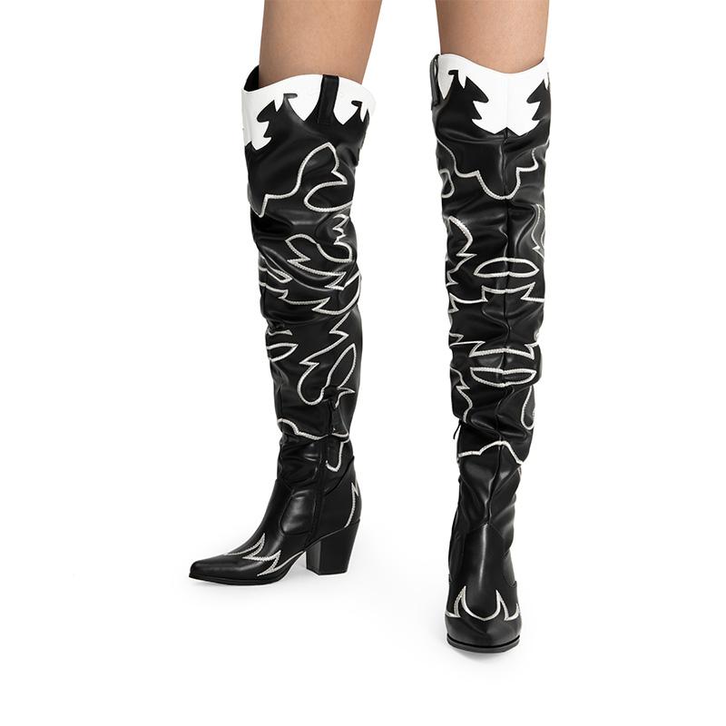 Dream Pairs Women's Western Embroidery Thigh High Boots