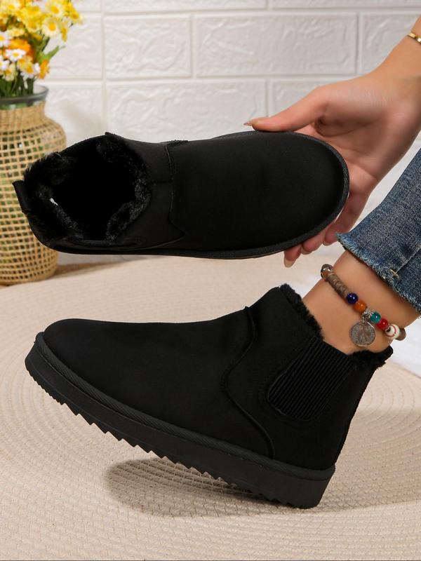 Women's Fashionable Solid Color Slip on Snow Boots, Casual Comfortable Warm Flat Boots for Winter, Female All-match Round Toe Shoes for Daily Wear