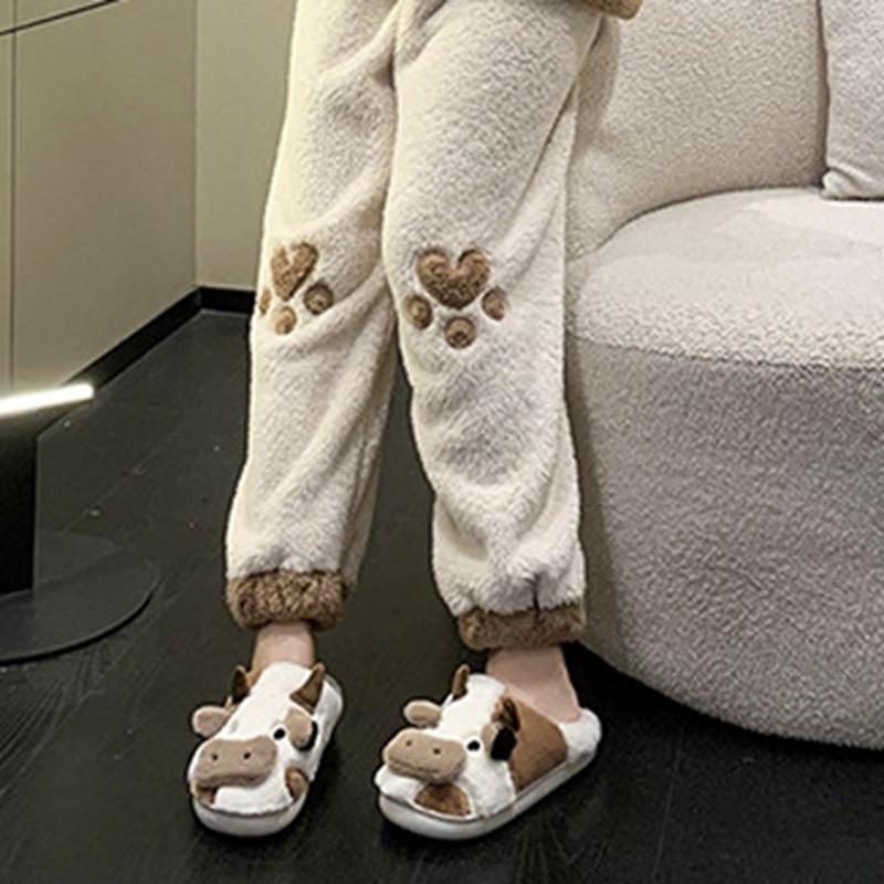 Women's Cow Slippers Winter Soft Cartoon Cute Cow Slides Clog House Shoes for Indoor