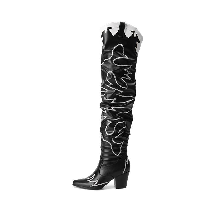 Dream Pairs Women's Western Embroidery Thigh High Boots