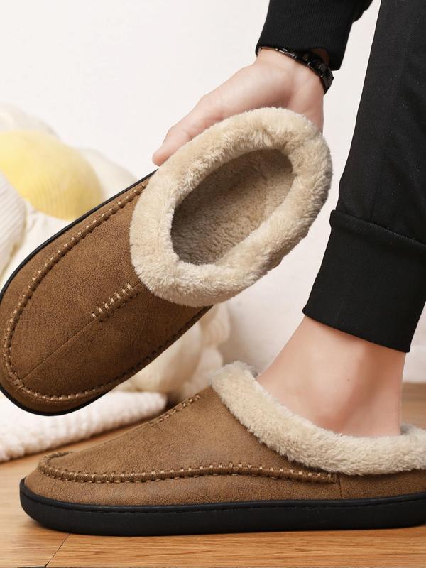 Men's Simple Solid Slippers, Casual Comfortable Home Slippers, Warm Slippers for Indoor & Outdoor Use for Fall & Winter