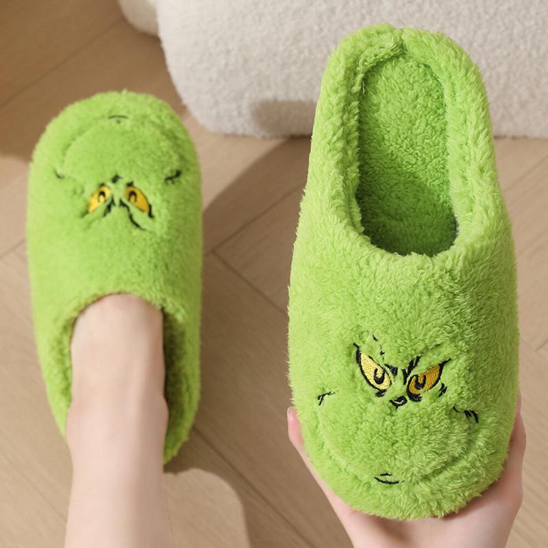 Cute Cartoon Slippers The Slipper Soft Green Plush Slipper Fluffy Weird FaceSlipper Winter Christmas Shoes Santa Gift Slipper for Couple Men Women cute slippers