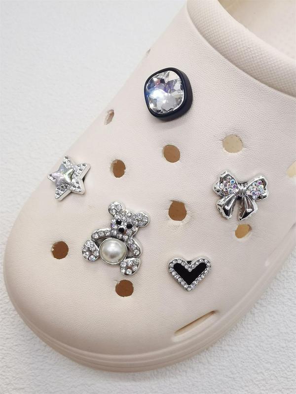 Cute Rhinestone & Faux Pearl Decorated Shoe Charms, 10pcs Fashionable Heart Bear Rabbit Bow Shape Shoes Accessories for Clogs, Shoes Diy Decoration for Women & Girls