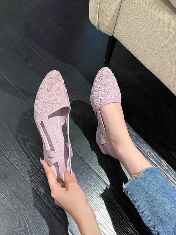 Women's 1 Pair Floral Embossed Slip on Shoes, Elegant Pointed Toe Wedge Shoes for Daily Wear, Female Thin Shoes for Banquet & Wedding Party