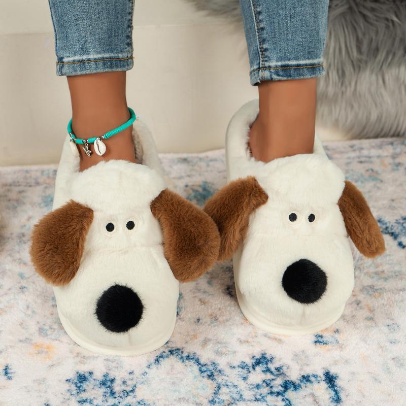 Women Men Cute Cotton Slippers Cartoon Plush Animal Cow Cotton Slippers Indoor Outdoor Puppy Slippers Footwear Walking Shoes