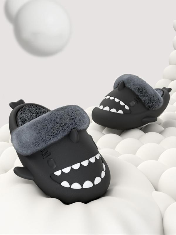 Cute Shark Design Plush Slippers, Casual Soft Comfortable Home Slippers, Warm Slippers for Indoor & Outdoor Use for Fall & Winter