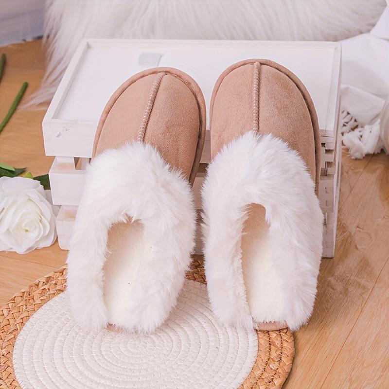 Warm Women's Plush Fleece-Lined Slip-On Moccasin with Fluffy Detail - Non-Slip Winter Home Slippers on Flat Platform Sole indoor  shoes Soft Anti-Skid