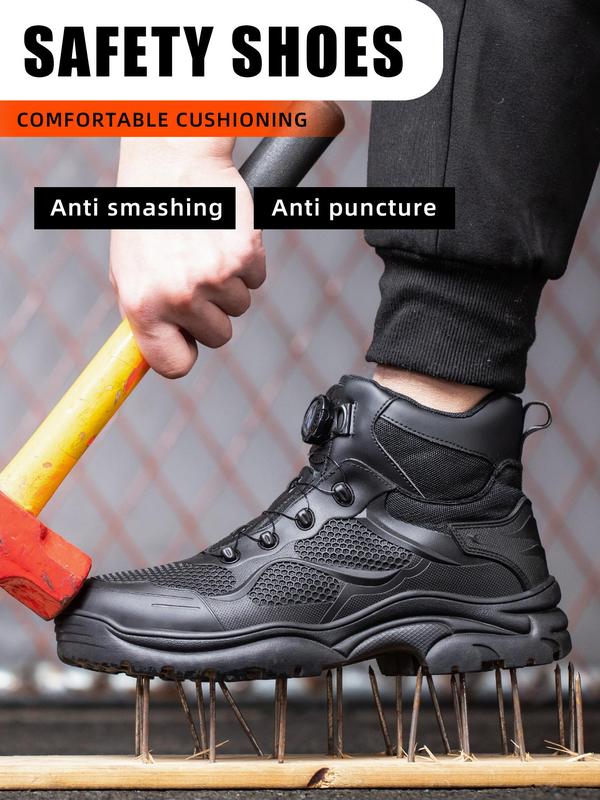 Men's Fashionable Lace Up Front High Top Safety Shoes, Casual Comfortable Breathable Anti-smashing and Anti-puncture Shoes, Work Shoes for Men Non Slip Work Shoes