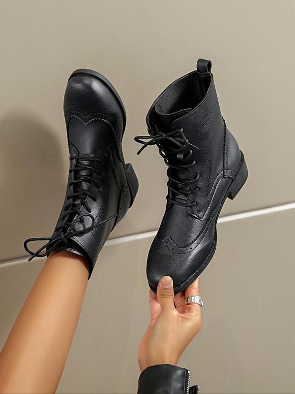 Women's Fashionable Retro Style Patched Design Boots, Vintage Comfortable Lace Up Mid-Calf Boots for Daily Wear, Perfect for Students and Outdoor, Fall Shoes