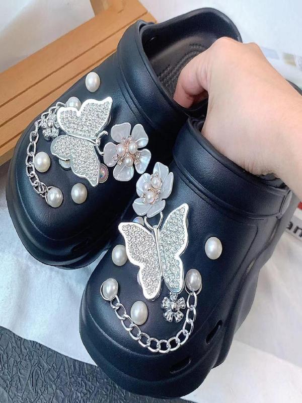 Fashionable Flower & Butterfly Design Shoe Charms, Cute Faux Pearl Decor Shoe Charms for Women's Clogs, Elegant Shoes Decorations for Birthday Gift