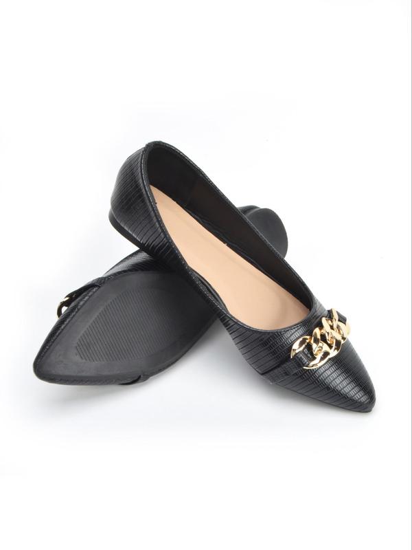 Women's 1 Pair Minimalist Temperament Flats, Chain Decorated Slip on Flats, Elegant Pointed Toe Thin Shoes for All Seasons