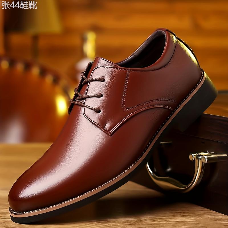 Men's Round Toe Lace-Up Derby Shoes, Wear-resistant Non-Slip Formal Shoes For Wedding Party Business, Middle Aged Men's Footwear Boy Walking Shoes