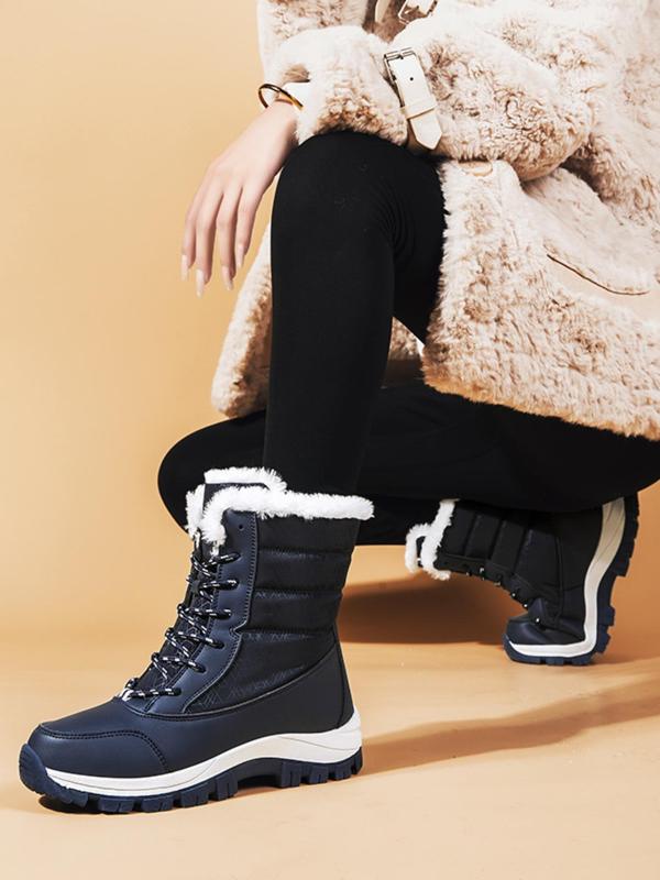 Women's Lace Up Mid-calf Snow Boots, 2024 New Style Casual Comfortable Non-slip Snow Boots for Winter, Female All-match Round Toe Shoes for Daily Wear