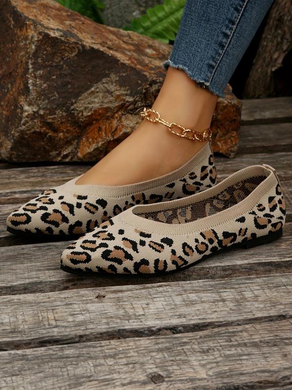 Women's Fashion Leopard Print Slip on Ballet Flats, Casual Comfortable Pointed Toe Flat Shoes for Daily Wear, Lightweight Breathable Shoes for Women & Girls