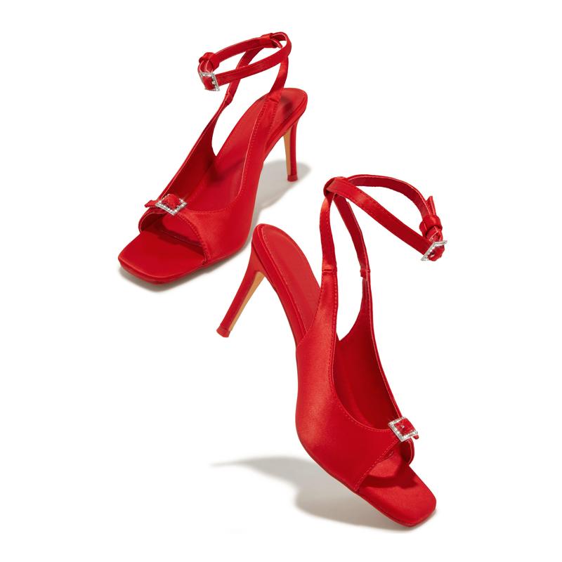 Ella Peep Toe Single Sole Heels - Red