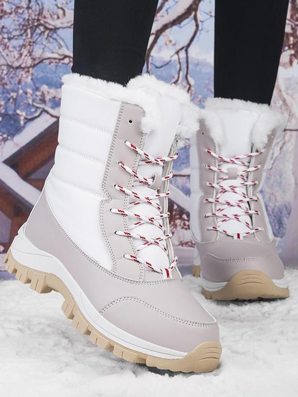 Women's Lace Up Mid-calf Snow Boots, 2024 New Style Casual Comfortable Non-slip Snow Boots for Winter, Female All-match Round Toe Shoes for Daily Wear