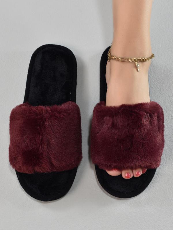 Women's 2024 Trendy Minimalist Casual Colorblock Fluffy Slippers for Home, Matching Warm & Cozy Soft Plush House Slippers for Fall & Winter, Female Going out Fuzzy Slippers, House Shoes