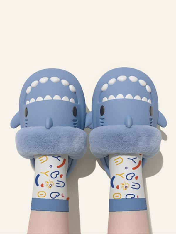 Cute Shark Design Plush Slippers, Casual Soft Comfortable Home Slippers, Warm Slippers for Indoor & Outdoor Use for Fall & Winter