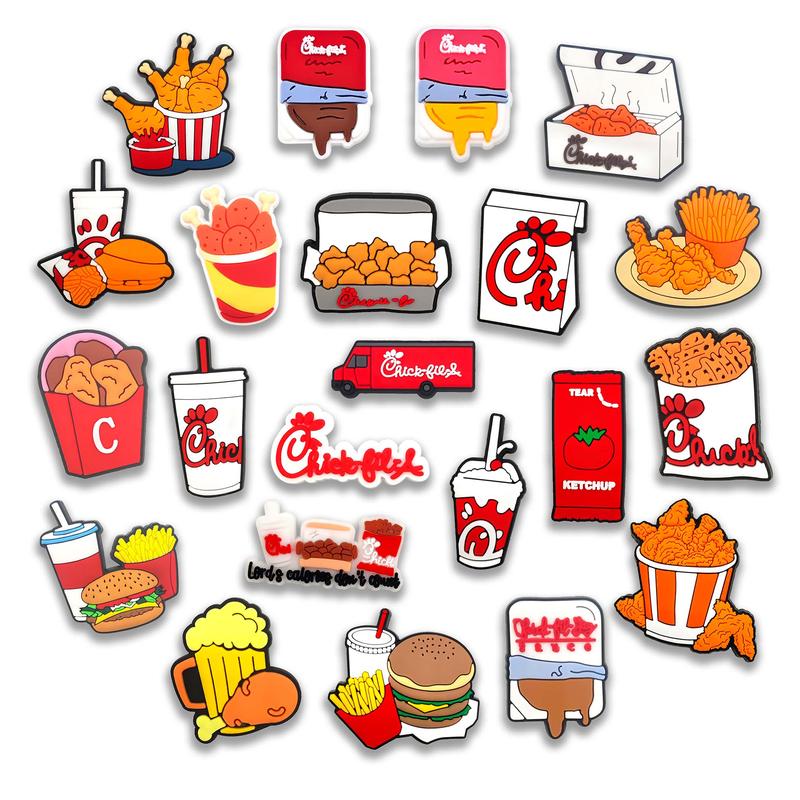 Food Croc Charms Chick Fil 22PCS PVC Clog Pins Accessories Party Favors Birthday Gifts Holidays Decoration for Boys Women Girls