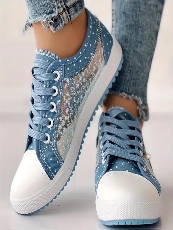 Women's Fashionable Embroidered Design Lace Mesh Sneakers, Casual Comfortable Breathable Sports Shoes, Female All-match Round Toe Shoes for Daily Wear