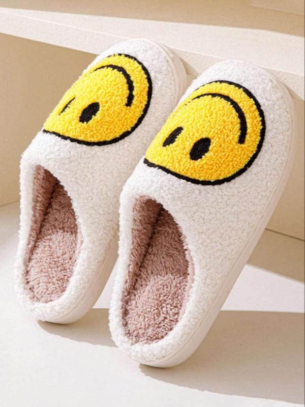 Women's Cute Cartoon Smile Face Design Plush Slippers, Casual Soft Comfortable Home Slippers, Warm Slippers for Indoor & Outdoor Use for Fall & Winter,  House Slippers