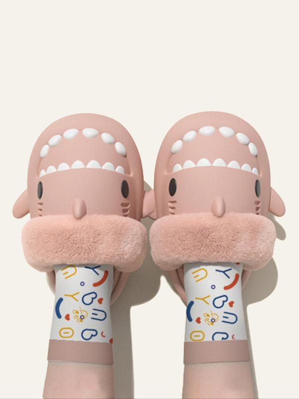 Cute Shark Design Plush Slippers, Casual Soft Comfortable Home Slippers, Warm Slippers for Indoor & Outdoor Use for Fall & Winter