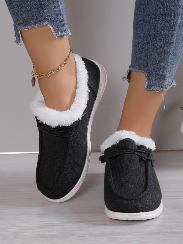 Women's 2024 Fashion Contrast Faux Fur Design Slip-on Shoes, Casual Comfortable Warm Thermal Lined Sports Shoes for Fall & Winter, Lace Up Front Winter Loafers, Walking Shoes As Gift