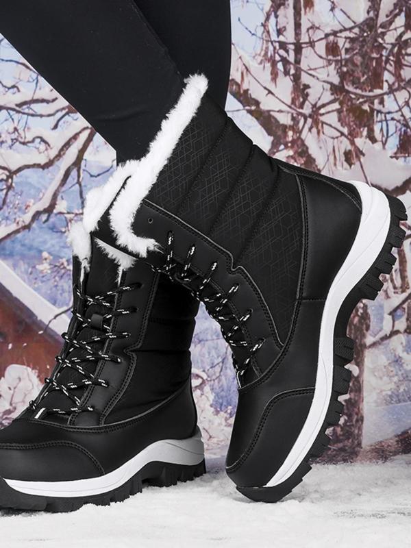 Women's Lace Up Mid-calf Snow Boots, 2024 New Style Casual Comfortable Non-slip Snow Boots for Winter, Female All-match Round Toe Shoes for Daily Wear