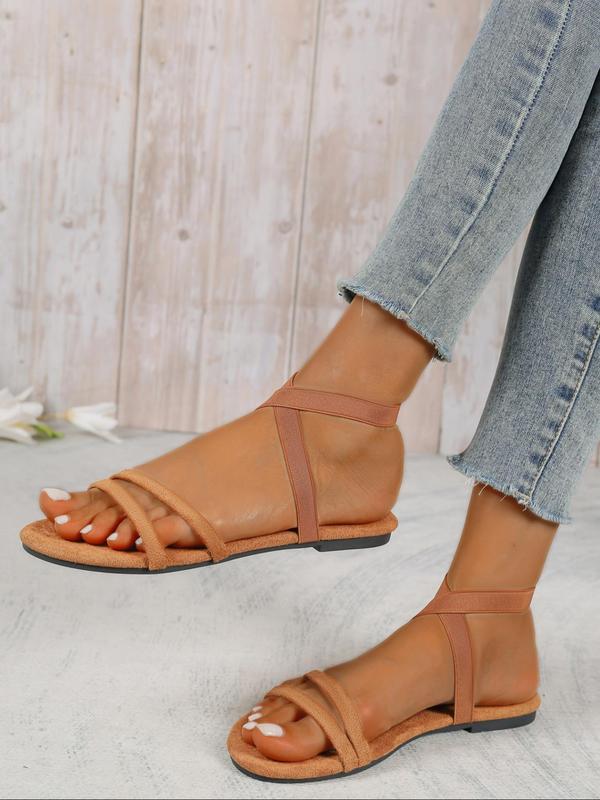 Women's Open Toe Criss Cross Strap Slip on Sandals, Casual Comfortable Flat Sandals for Summer Beach Vacation, Female Shoes for Daily Back To School