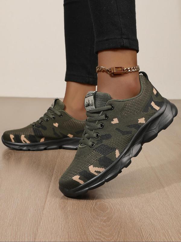 Fashionable Camo Print Lace Up Low Top Sneakers, Casual Comfortable Breathable Letter Design Sports Running Shoes, All-match Basic Shoes for Women